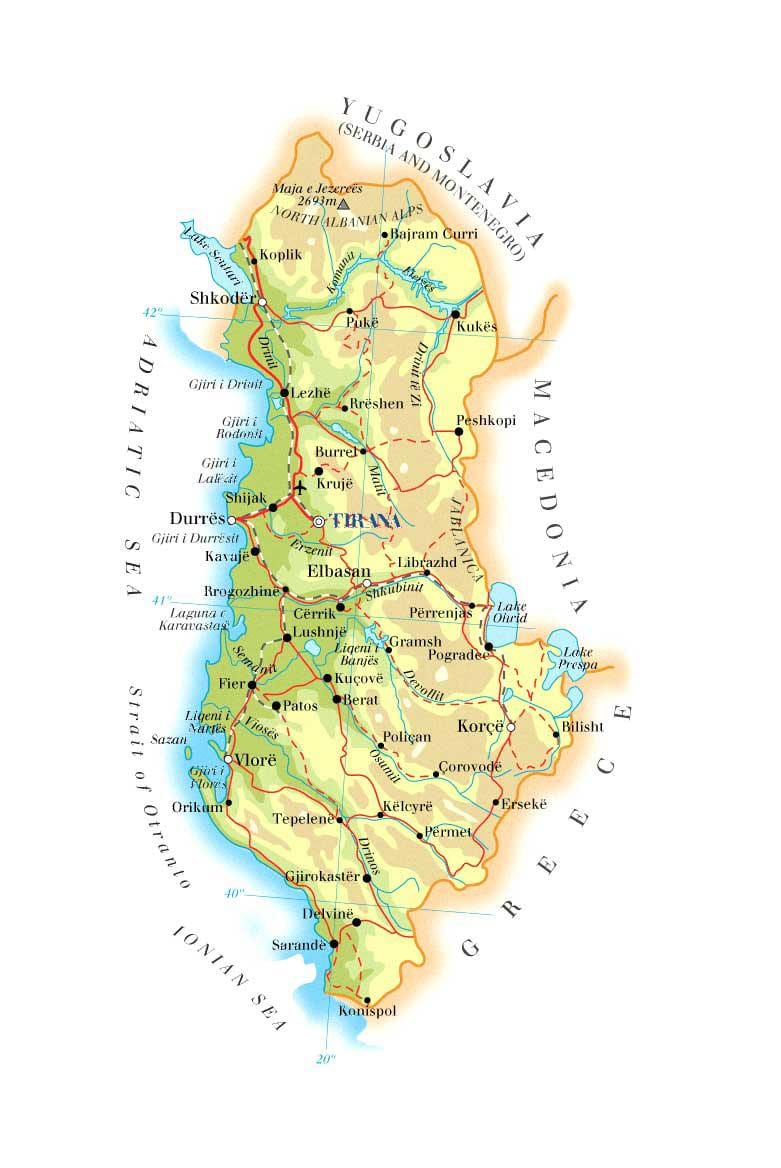 नक्शे के भौतिक नक्शे की अल्बानिया