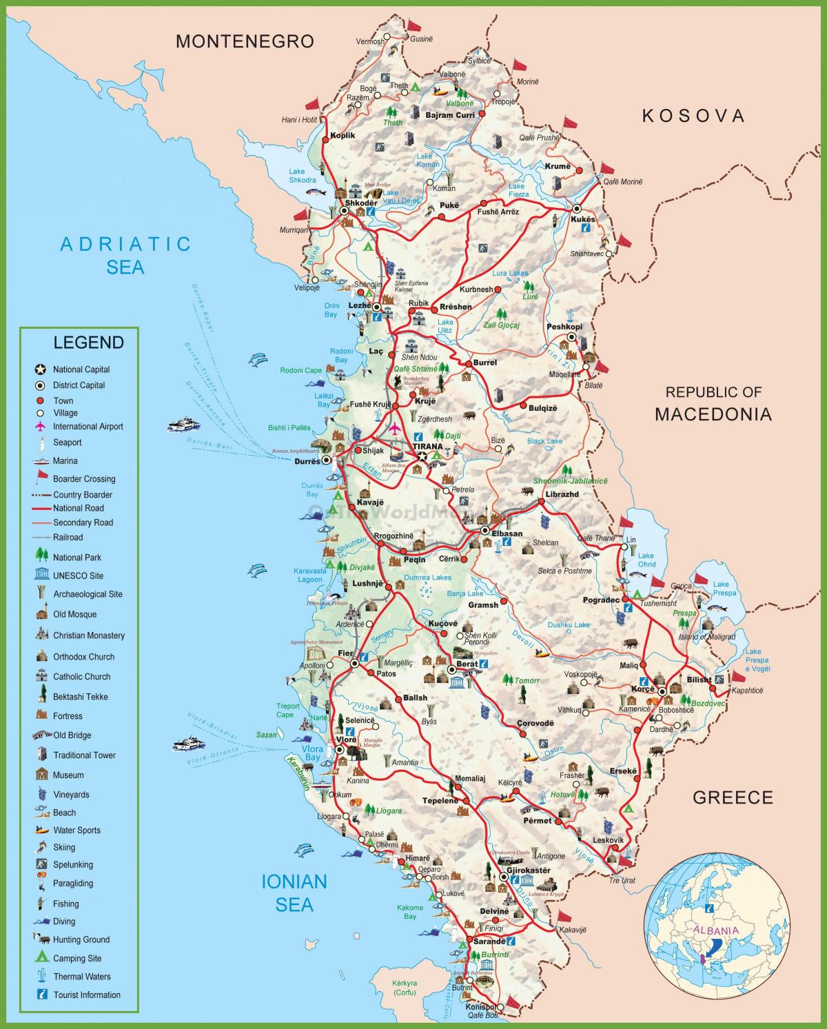 नक्शे के पर्यटक अल्बानिया