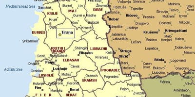 नक्शे के अल्बानियाई तट